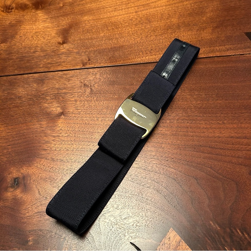 Salvatore Ferragamo navy and Gold Belt